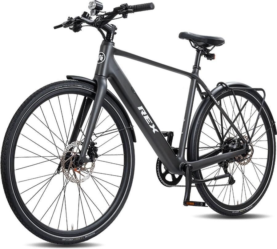 Rex Carbon City Elektrische Fiets 28 inch elektrische fiets unisex- stadsfiets Achtermotor 250W SHI O 12 Versnellingen voor en