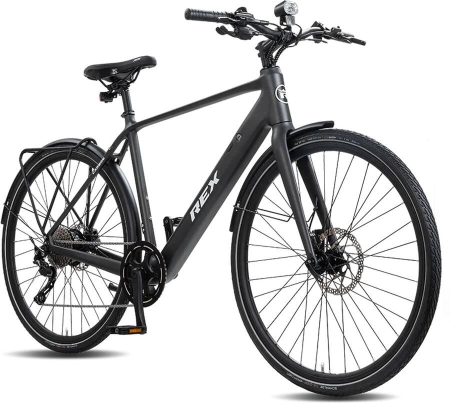 Rex Carbon City Elektrische Fiets 28 inch elektrische fiets unisex- stadsfiets Achtermotor 250W SHI O 12 Versnellingen voor en