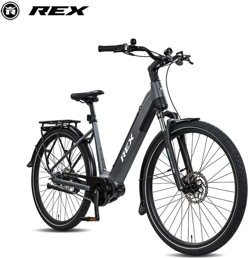 Rex Commuter+ elektrische fiets elektrische voor dames Middenmotor 250W 28 Inch Stadtfiets 468 Wh accu SHIMANO 7 Versnellingen maximaal 100 km grijs