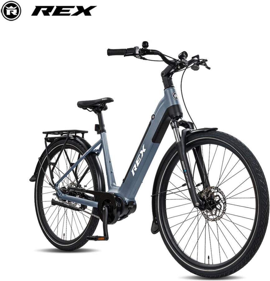 Rex Commuter+ elektrische fiets elektrische voor dames Middenmotor 250W 28 Inch Stadtfiets 468 Wh accu SHIMANO 7 Versnellingen maximaal 100 km blauw