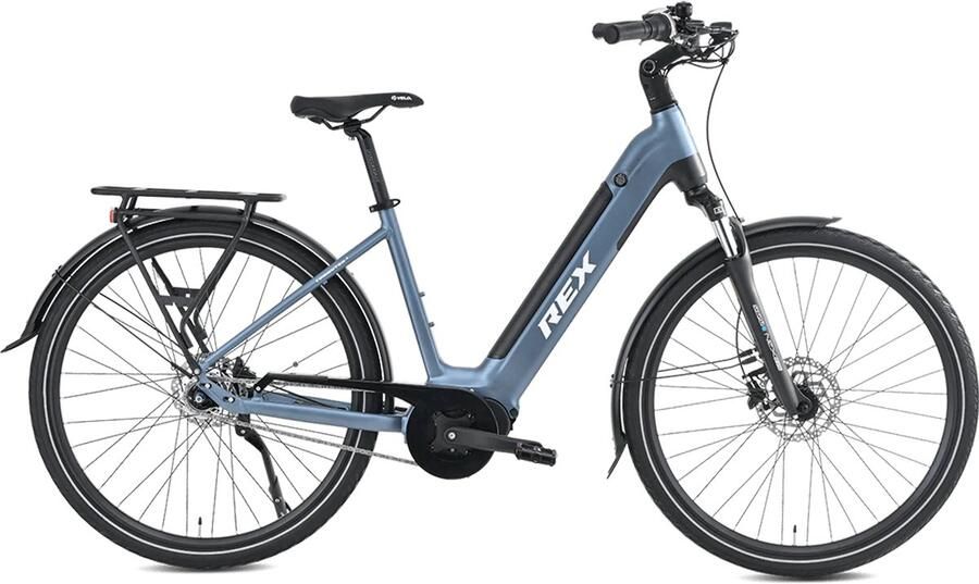 Rex Commuter+ elektrische fiets elektrische voor dames Middenmotor 250W 28 Inch Stadtfiets 468 Wh accu SHIMANO 7 Versnellingen maximaal 100 km blauw