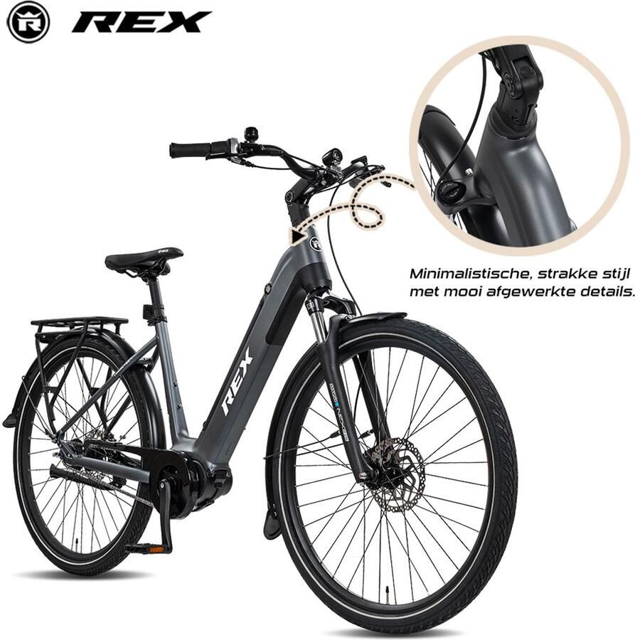 Rex Commuter+ elektrische fiets elektrische voor dames Middenmotor 250W 28 Inch Stadtfiets 468 Wh accu SHIMANO 7 Versnellingen maximaal 100 km grijs