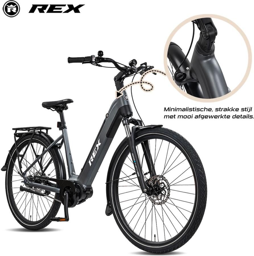 Rex MIK-dragersysteem 70 Nm Middenmotor Shi o 7 Versnellingen Commuter+ 28 Inch Elektrische Stadsfiets en Elektrische Fiets Grijs