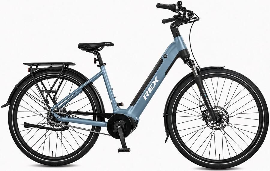 Rex MIK-dragersysteem 70 Nm Middenmotor Shi o 7 Versnellingen Commuter+ 28 Inch Elektrische Stadsfiets en Elektrische Fiets Grijs