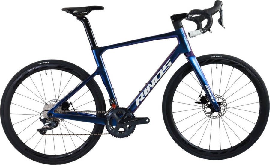 Rinos Odin5.0 Carbon Road Racefiets met SHI O Ultegra R8000 22 versnellingen en schijfrem lichte fiets voor en Wielen van koolstofvezel 700 x 40C Kameleon Blauw-Paars 58