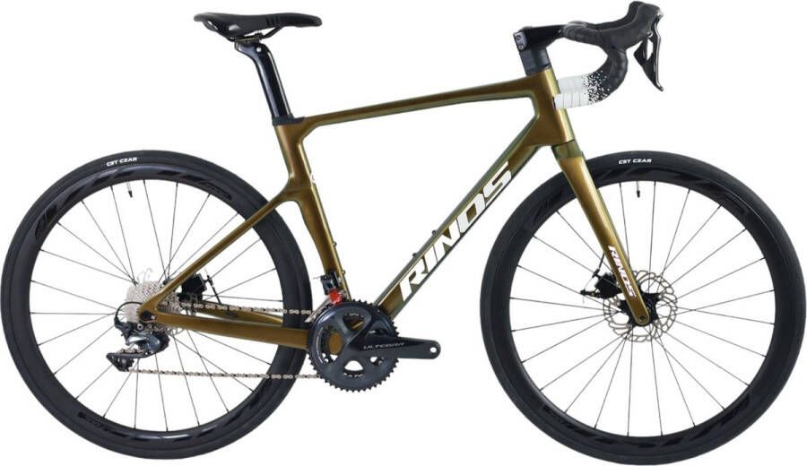 Rinos Odin5.0 Carbon Road Racefiets met SHI O Ultegra R8000 22 versnellingen en schijfrem lichte fiets voor en 700 x 40C Kameleon Goud & Groen 56