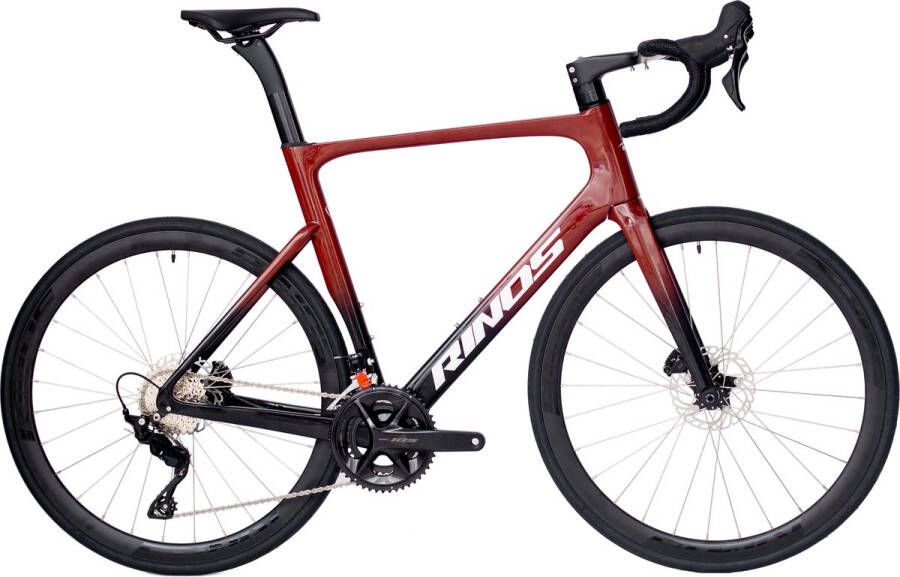 Rinos Odin 4 Carbon racefiets lichtgewicht racefiets 700C Shi o 105 24 versnellingen aerodynamisch ontwerp hydraulische rem unisex Zwart Rood 58