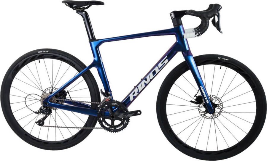 Rinos Odin1.0 Carbon Road RaceFiets met Shi o SORA 18 versnellingen en schijfrem lichte fiets voor en 700 x 40C Kameleon Blauw-Paars 53