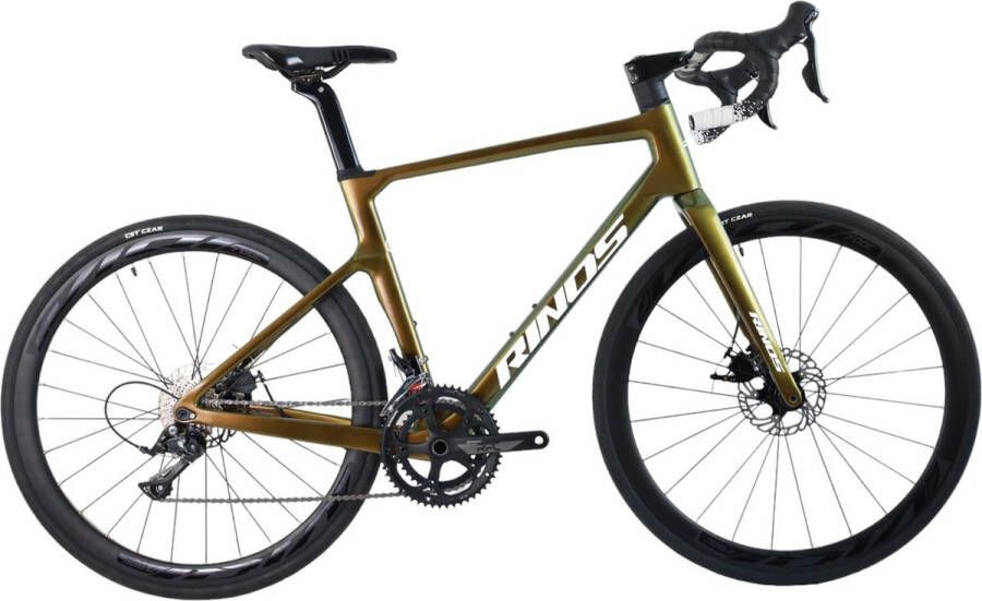 Rinos Odin1.0 Carbon Road RaceFiets met Shi o SORA 18 versnellingen en schijfrem lichte fiets voor en 700 x 40C Kameleon Goud Groent 50