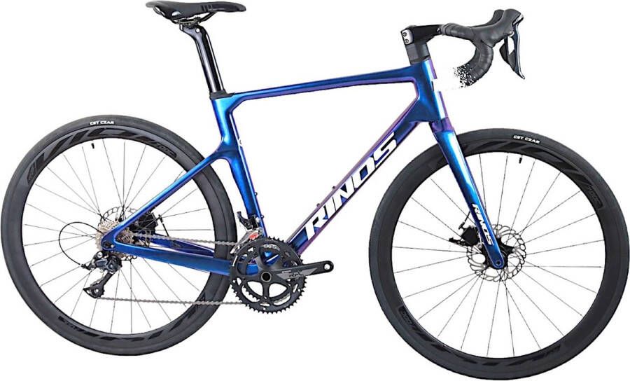 Rinos Odin1.0 Carbon Road RaceFiets met Shi o SORA 18 versnellingen en schijfrem lichte fiets voor en 700 x 40C Kameleon Blauw-Paars 58