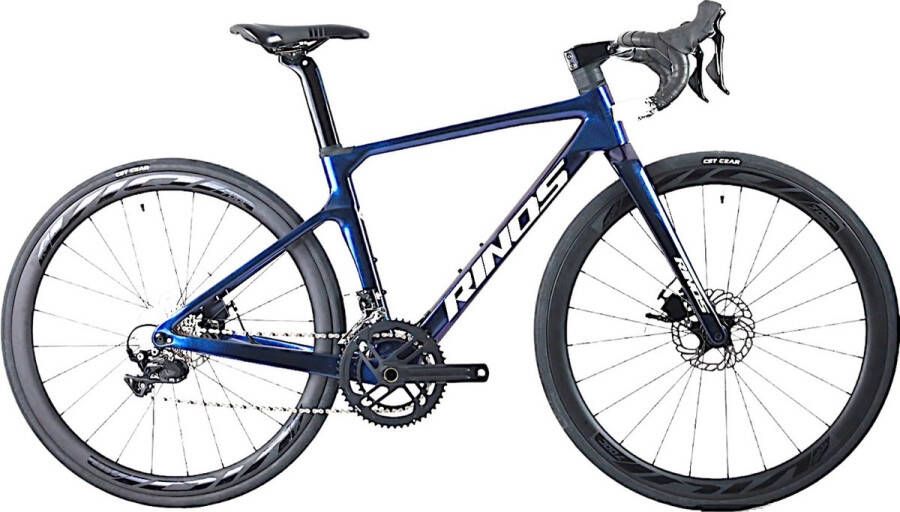 Rinos Odin3.0 Carbon Road RaceFiets met SHI O 105 ST-R7000 22 versnellingen en schijfrem lichte fiets voor en 700 x 40C Kameleon Blauw-Paars 58