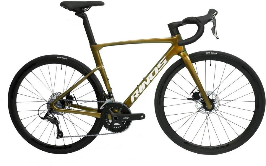 Rinos Odin 1 Carbon Road RaceFiets met Shi o SORA 18 versnellingen en schijfrem lichte fiets voor en 700 x 40C Kameleon Goud Groen XS- 50