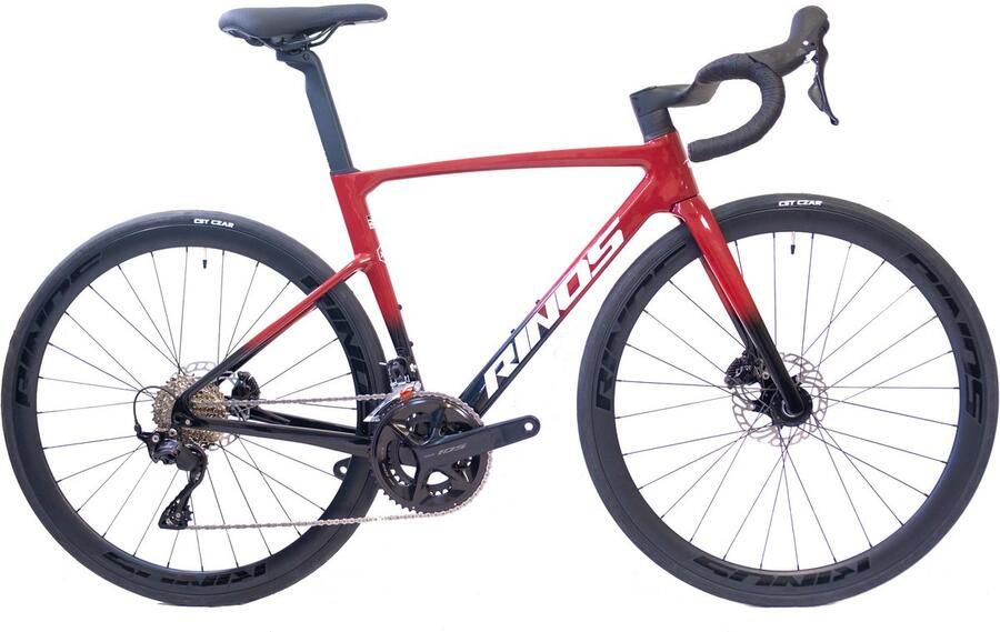 Rinos Odin 4.0 Carbon racefiets -Roadbike lichtgewicht racefiets 700C Shi o 105 24 versnellingen- aerodynamisch ontwerp hydraulische rem unisex Zwart Rood S-52