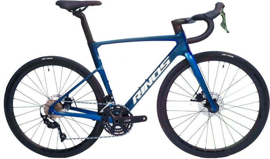 Rinos Odin3 Carbon Road RaceFiets met SHI O 105 ST-R7000 22 versnellingen en schijfrem lichte fiets voor en 700 x 40C Kameleon Blauw-Paars M-54