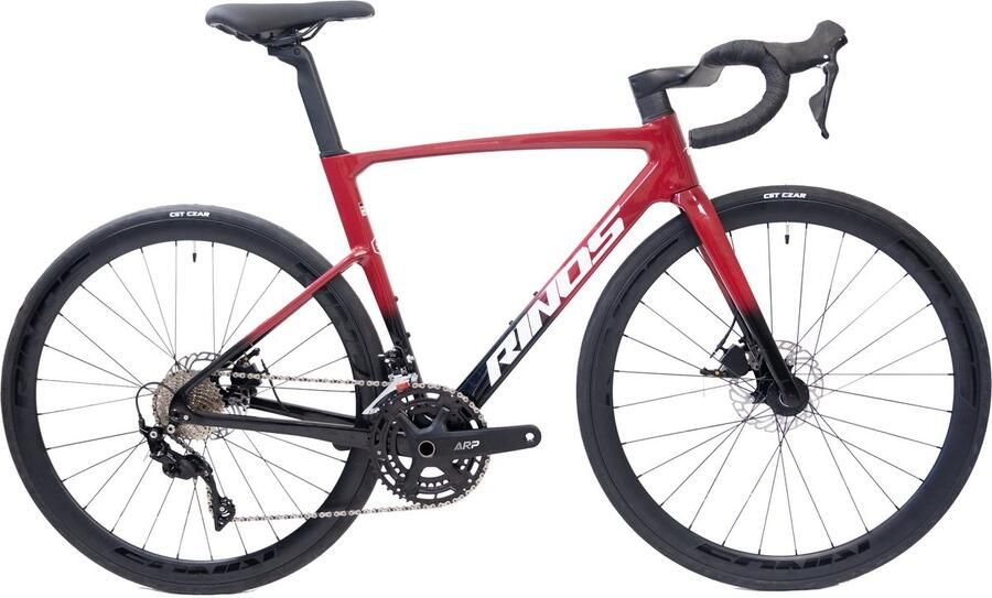Rinos Odin3 Carbon Road RaceFiets met SHI O 105 ST-R7000 22 versnellingen en schijfrem lichte fiets voor en 700 x 40C Zwart Rood S-52