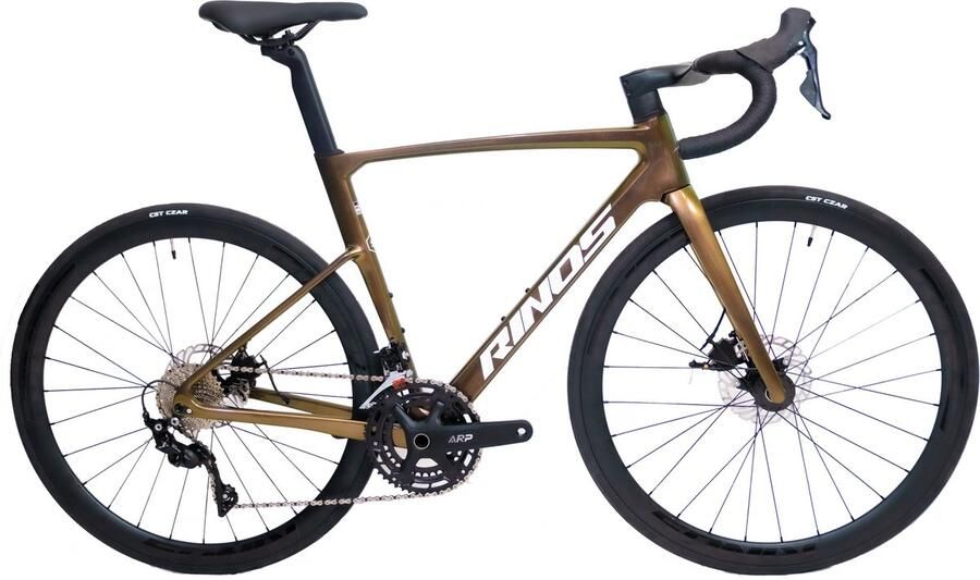 Rinos Odin3 Carbon Road RaceFiets met SHI O 105 ST-R7000 22 versnellingen en schijfrem lichte fiets voor en 700 x 40C Kameleon Goud Groent L-56