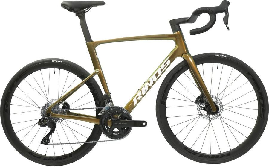 Rinos Odin6.0 Carbon Road Racefiets met SHI O Di2 24 versnellingen en schijfrem lichte fiets voor en 700 x 40C -Kameleon Goud Groen S
