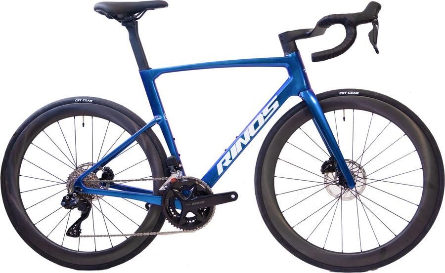 Rinos Odin6.1 Carbon Road Racefiets met SHI O 105 Di2 24 versnellingen en schijfrem lichte fiets voor en Wielen van koolstofvezel -700 x 40C Kameleon Blauw Paar XS