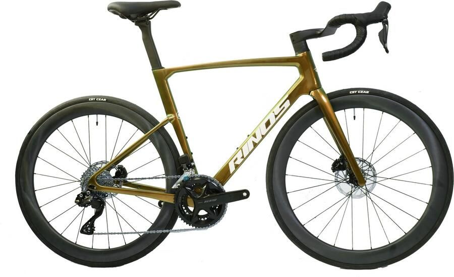 Rinos Odin6.1 Carbon Road Racefiets met SHI O 105 Di2 24 versnellingen en schijfrem lichte fiets voor en Wielen van koolstofvezel -700 x 40C Kameleon Goud Groen L