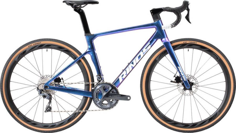 Rinos Sand 5.0 Carbon- GravelFiets Gravel bike met SHI O Ultegra R8000 22 versnellingen en schijfrem lichte fiets voor en Wielen van koolstofvezel 700 x 40C Kameleon Blauw Paars 56 cm