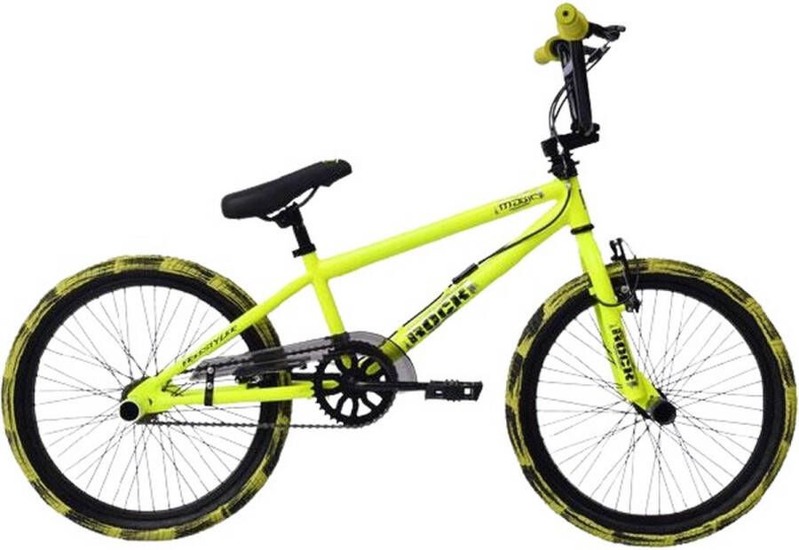 ROCK Freestyle BMX Kinderfiets Voor en 20 Inch V-Brakes Geel Zwart