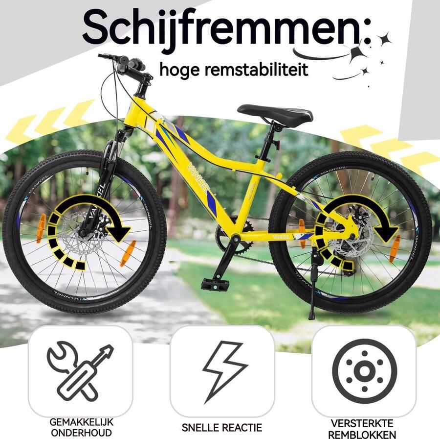 Rolipo Mountainbike 24 inch Kinderfiets voor & vanaf 130 cm MTB Kind met 6 Versnellingen Verende Voorvork Stevig Stalen Frame Kettingschakeling Wielmaat 61 cm Framehoogte 33 cm Zwart Blauw