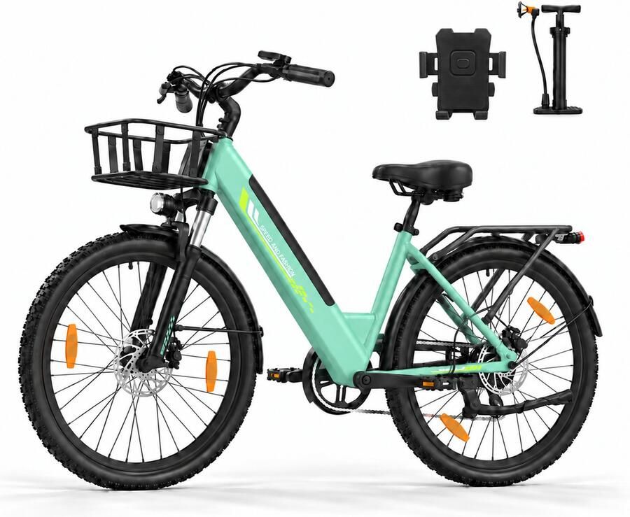Runetic 26” Elektrische Fiets Motor 250W Actieradius 100km 36V 13AH Verwijderbare Batterij 25KM H Groente