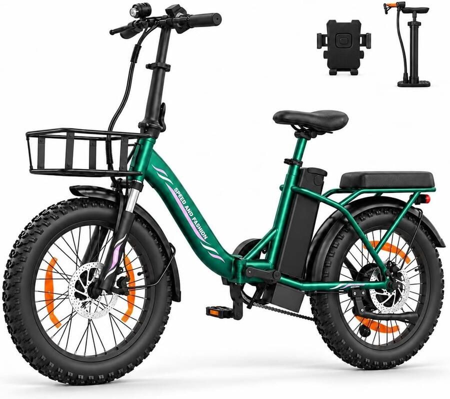 Runetic Elektrische fiets Actieradius 100km Verwijderbare batterij 36V13Ah Motor 250W 25KM H 20“* 3.0” opvouwbare City Commuter E-Bike Groente