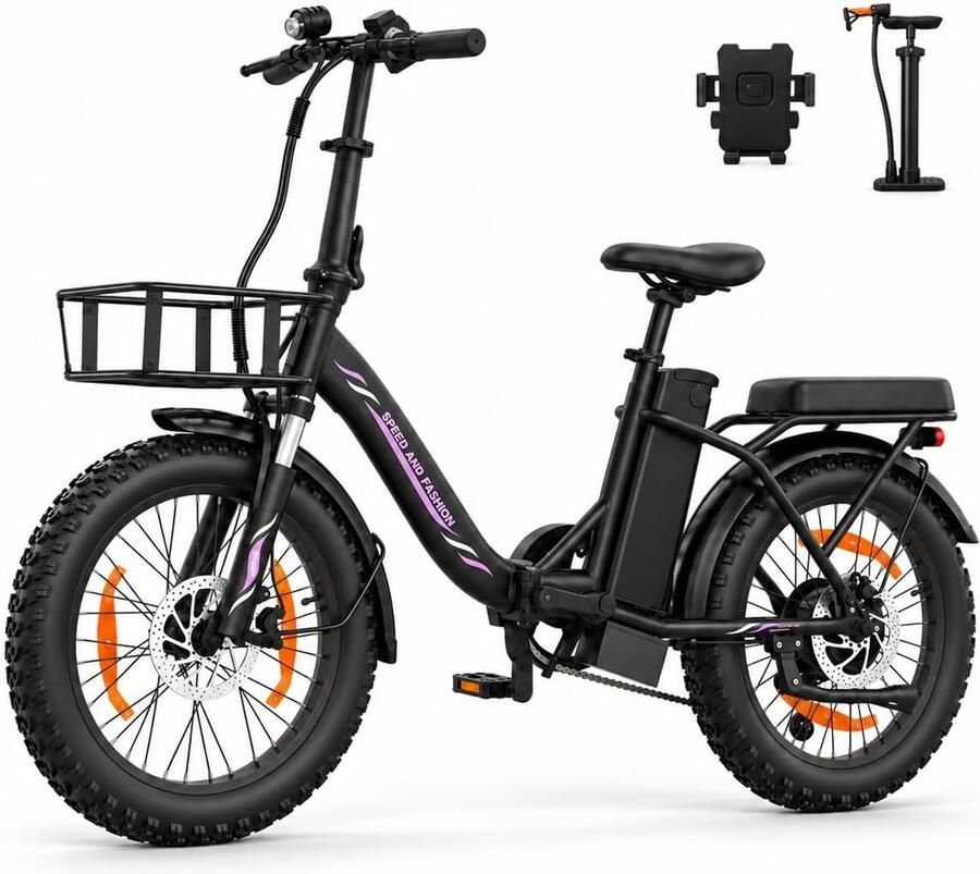 Runetic Elektrische fiets Actieradius 80km Verwijderbare batterij 36V13Ah Motor 250W 25KM H 20“* 3.0” opvouwbare City Commuter E-Bike - Foto 2