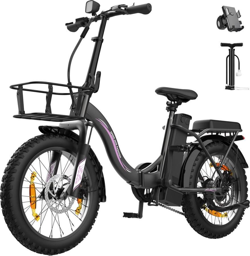 Runetic Elektrische fiets Actieradius 80km Verwijderbare batterij 36V13Ah Motor 250W 25KM H 20“* 3.0” opvouwbare City Commuter E-Bike