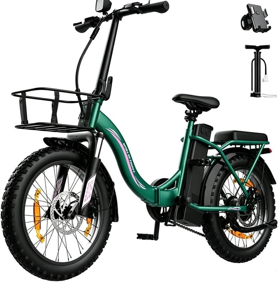 Runetic Elektrische fiets Actieradius 80km Verwijderbare batterij 36V13Ah Motor 250W 25KM H 20“* 3.0” opvouwbare City Commuter E-Bike Groente