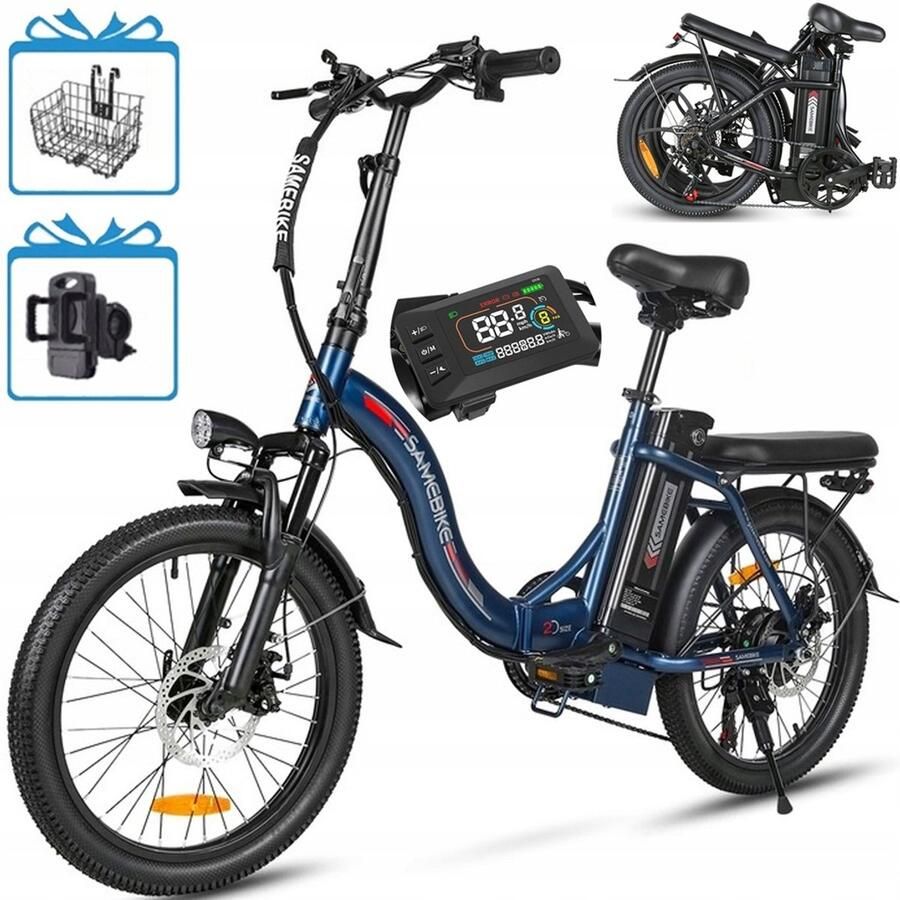 Samebik e CY20 Elektrische Fiets – 20 Opvouwbaar 250W Motor 36V 12Ah Accu 7-Speed Shi o Korf & Standaard – Donkerblauw