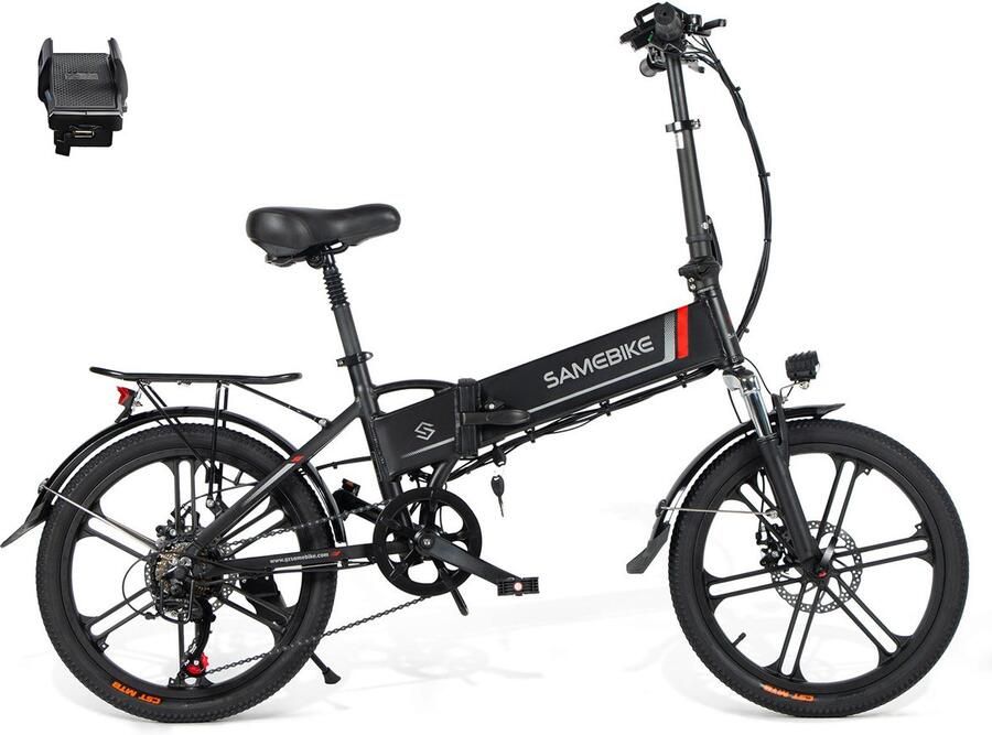 Samebike 20LVXD30 Elektrische Fiets – 250W Motor – 48V 10.4Ah Uitneembare Accu – 20 All-Terrain Banden – 7 Versnellingen – Opvouwbaar – Max 25 km h – LED Verlichting – Zwart