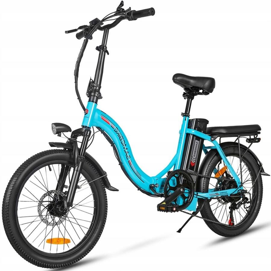 Samebike CY20 Elektrische Fiets – 20 Opvouwbaar 250W Motor 36V 12Ah Accu 80km Bereik 7-Speed Shi o – Donkerblauw met Korf en Standaard