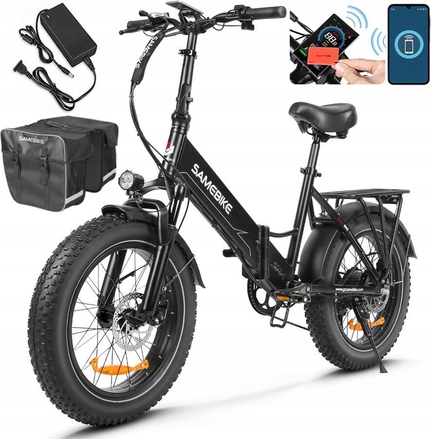 Samebike LOTDM200 Opvouwbare Elektrische Fiets – 48V 13Ah Accu 80km Bereik 20x4.0 Vetbanden 7-Speed Shi o Dubbel Geveerd – Zwart