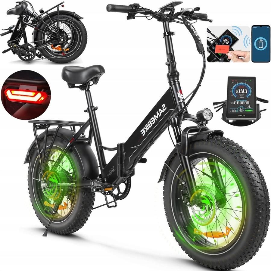 Samebike LOTDM200 Opvouwbare Elektrische Fiets – 48V 13Ah Accu 80km Bereik 20x4.0 Vetbanden 7-Speed Shi o Dubbel Geveerd – Zwart