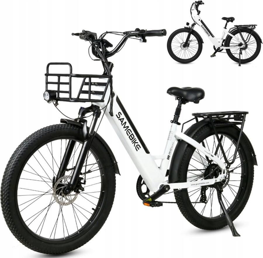 Samebike RSA01 Plus Elektrische Fiets – 250W Motor 48V 14Ah Accu 100km Bereik 26x3.0 Vetbanden 7-Speed Shi o – Wit