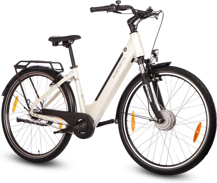 Saxonette Comfort Plus 5.0 E-Bike 28 Inch 468Wh Intube Accu 95% Voorgemonteerd Shi o Nexus 7 Lage Instap Verende Voorvork Crème wit