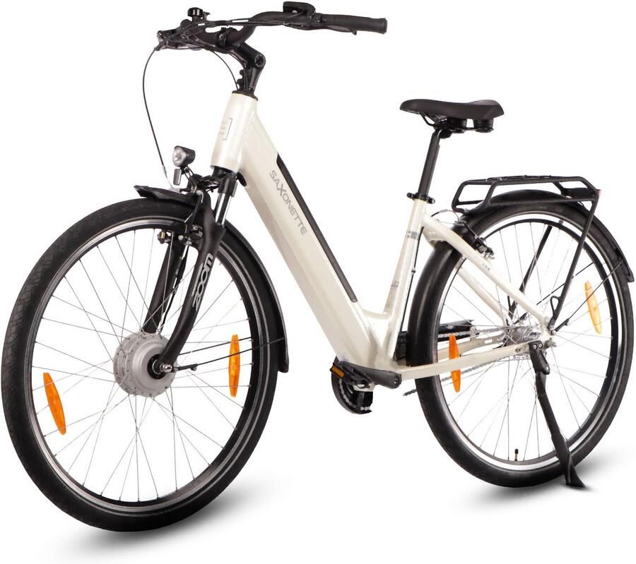 Saxonette Comfort Plus 5.0 E-Bike 28 Inch 468Wh Intube Accu 95% Voorgemonteerd Shi o Nexus 7 Lage Instap Verende Voorvork Crème wit