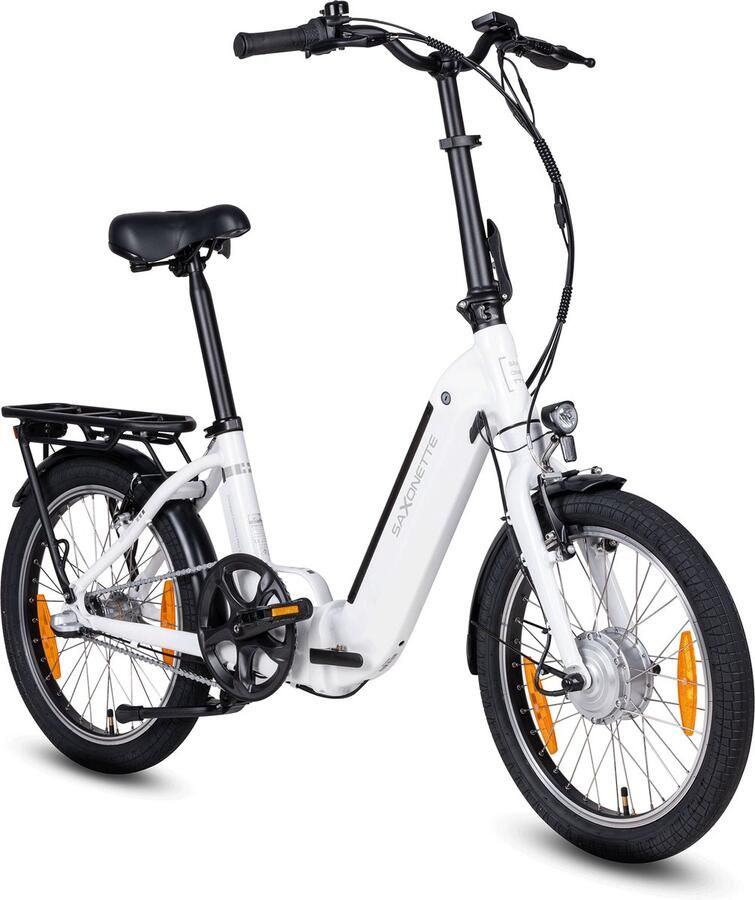 Saxonette Compact Comfort Plus 2.0 E-bike Vouwfiets 20 Inch 410Wh Actieradius 90 km 95% Voorgemonteerd -Shi o 7 Versnellingen LCD Kleurendisplay-Wit glanzend
