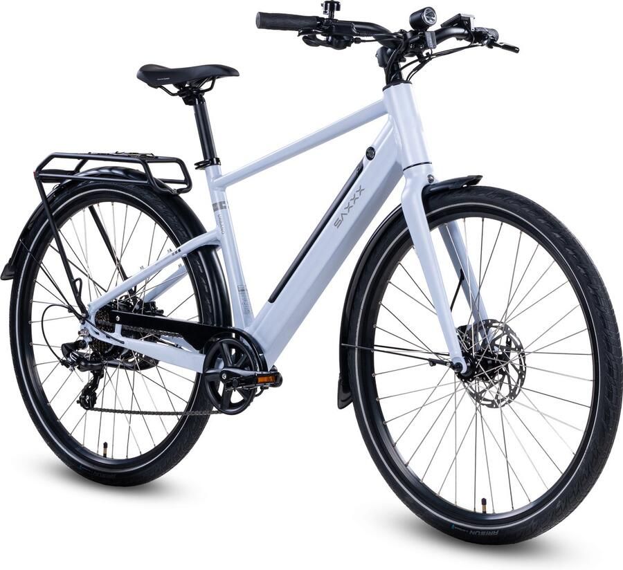 Saxonette Urbano Elektrische Stadsfiets 28 Inch 250W Ananda Achterwielmotor 417 6Wh Accu 95% Voorgemonteerd Tot 90 km Actieradius Shi o 7 Versnellingen Hydraulische Schijfrem IJsblauw glanzend