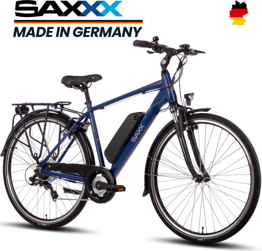 Saxxx Touring Sport – Elektrische Fiets – 95% Vooraf Geassembleerd Stadsfiets – 374Wh Verwijderbare Accu – 100km Actieradius – 28” Wielen – 250W Motor – Shimano Tourney 7 Versnellingen – Promax V-Brakes – Met Verlichting en Bagagedrager-Zwart
