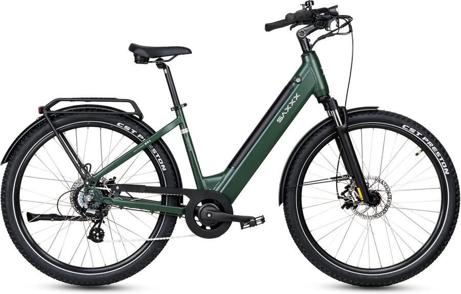 Saxxx 【BLACK Friday Deals】 Comfort SUV Easy Elektrische Fiets 95%Vooraf Geassembleerd Stadsfiets 468Wh uitneembare accu 90km Actieradius SHI O Altus 7 Versnellingen Achterwielmotor 250W Aluminum Frame 27.5 CST anti-lek groen