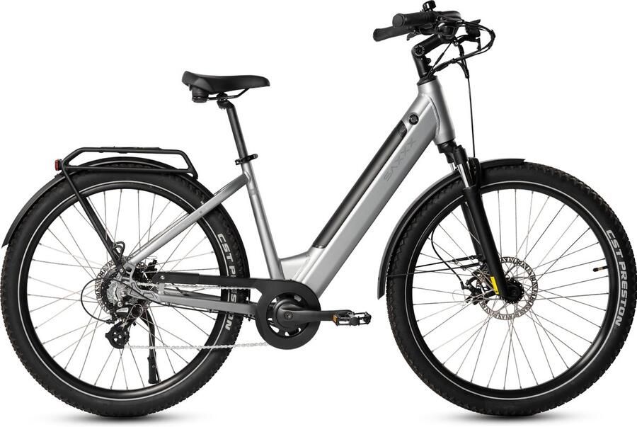 Saxxx 【BLACK Friday Deals】 Comfort SUV Easy Elektrische Fiets 95%Vooraf Geassembleerd Stadsfiets 468Wh uitneembare accu 90km Actieradius SHI O Altus 7 Versnellingen Achterwielmotor 250W Aluminum Frame 27.5 CST anti-lek Zilvergrijs
