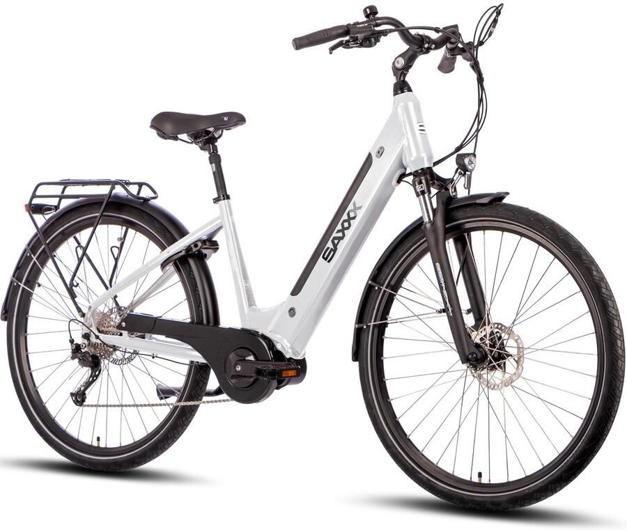 Saxxx Deluxe Sport Premium E-Bike 28 inch Elektrische Fiets 250W Borstelloze Middenmotor 70Nm Koppel 418Wh Geïntegreerde Accu Shi o Alivio 9 Versnellingen Hydraulische Schijfrem mat wit