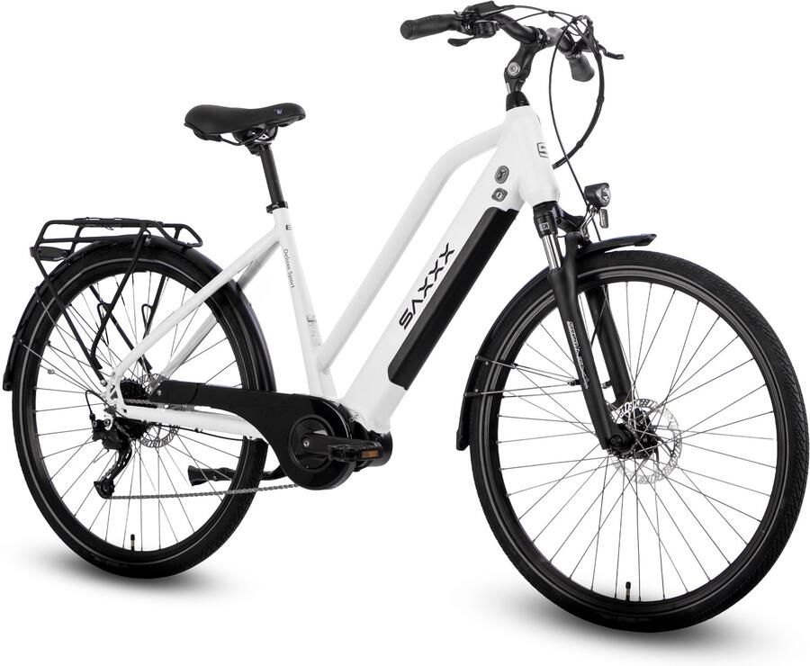 Saxxx 28 inch Stadsfiets Elektrisch Trekking E-Bike 250W Middenmotor 540Wh Uitneembare Accu Tot 100km Actieradius 80Nm Koppel SHI O Deore 10 Versnellingen Hydraulische Schijfrem Elektrische Fiets voor Stad en Toer mat zwart