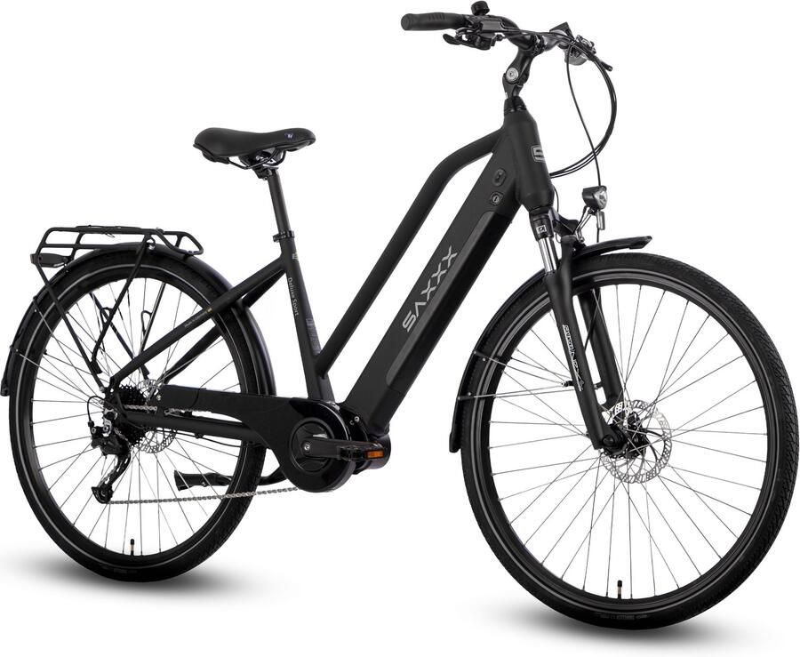 Saxxx 【BLACK Friday Deals】 PREMIUM SPORT TRAPEZ Elektrische Fiets 95% Vooraf Geassembleerd Stadsfiets 522Wh Verwijderbare Accu 100 km Actieradius Middenmotor 250W Shi o Deore 10-speed 28 Wielen Hydraulische Schijfrem zilver