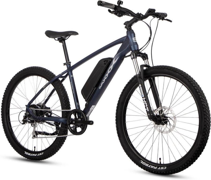 Saxxx Everest Elektrische Fiets 95% Vooraf Geassembleerd Mountainbike 374Wh Verwijderbare Accu 90 km Actieradius 27.5 Inch Wielen Shi o 7 Versnellingen Hydraulische Schijfrem Achterwielmotor 250W Donkerblauw