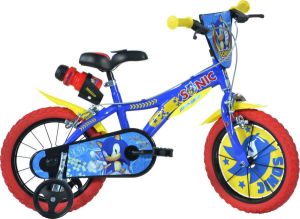 Dino Sonic Jongensfiets Kinderfiets voor Jongens 14 Inch 24 cm Knijprem Blauw Geel