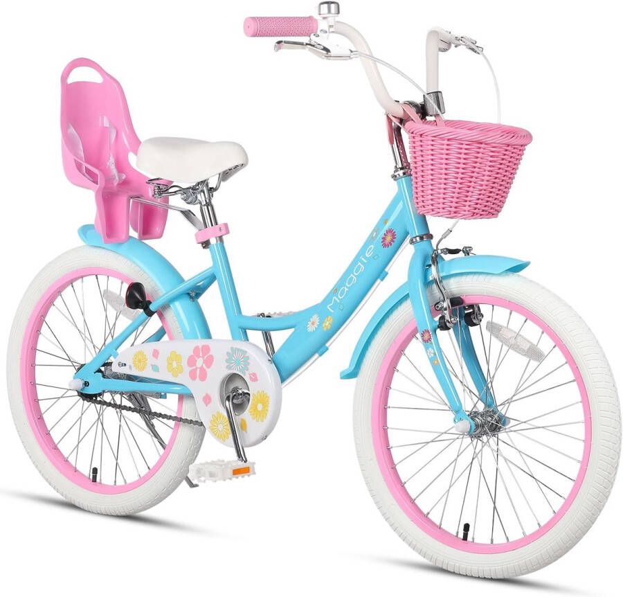 ShopHaven Meisjesfiets 12 14 16 20 Inch – Kinderfiets voor Meisjes 2-12 Jaar – Met Zijwieltjes Poppenzitje & Mandje – Verstelbaar Zadel en Stuur – Fiets met Gesloten Kettingkast – Meegroeiende Kinderfiets – Meisjes Fiets in Verschillende Kleuren